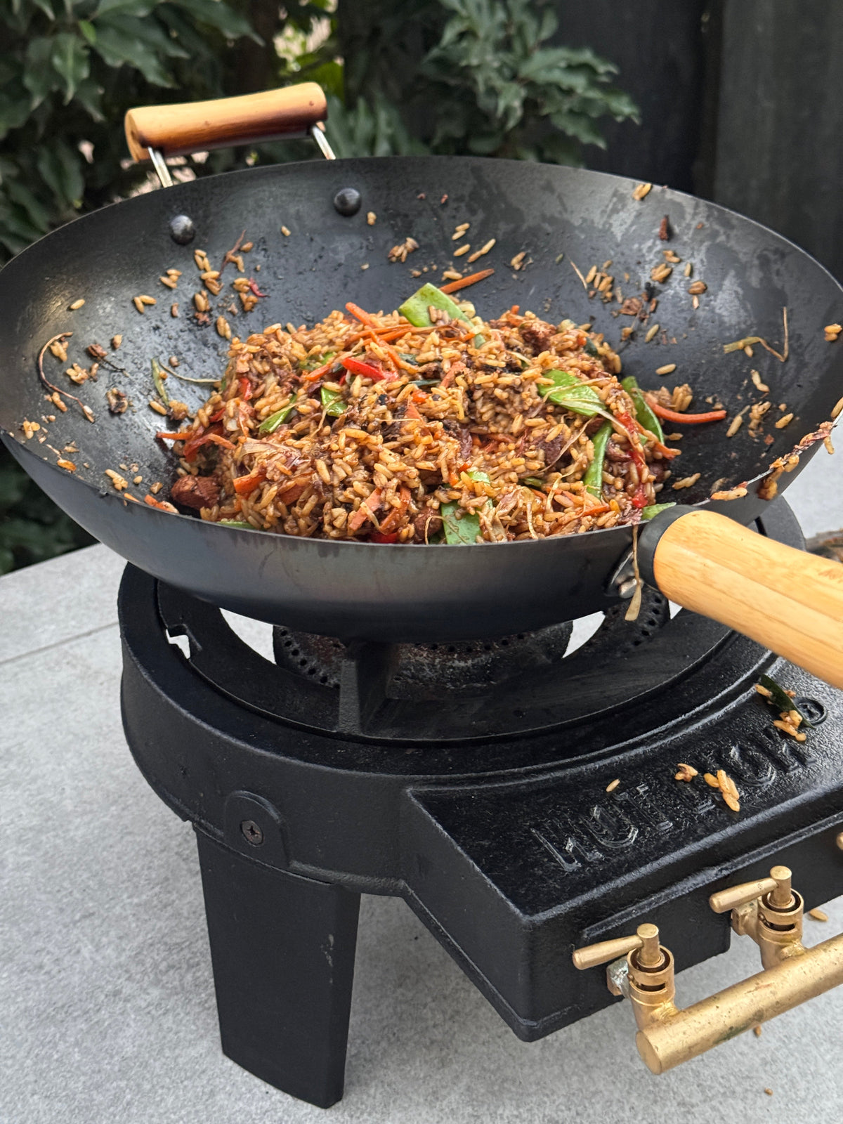 Chicken fried rice with vegetables made on a HOT WOK