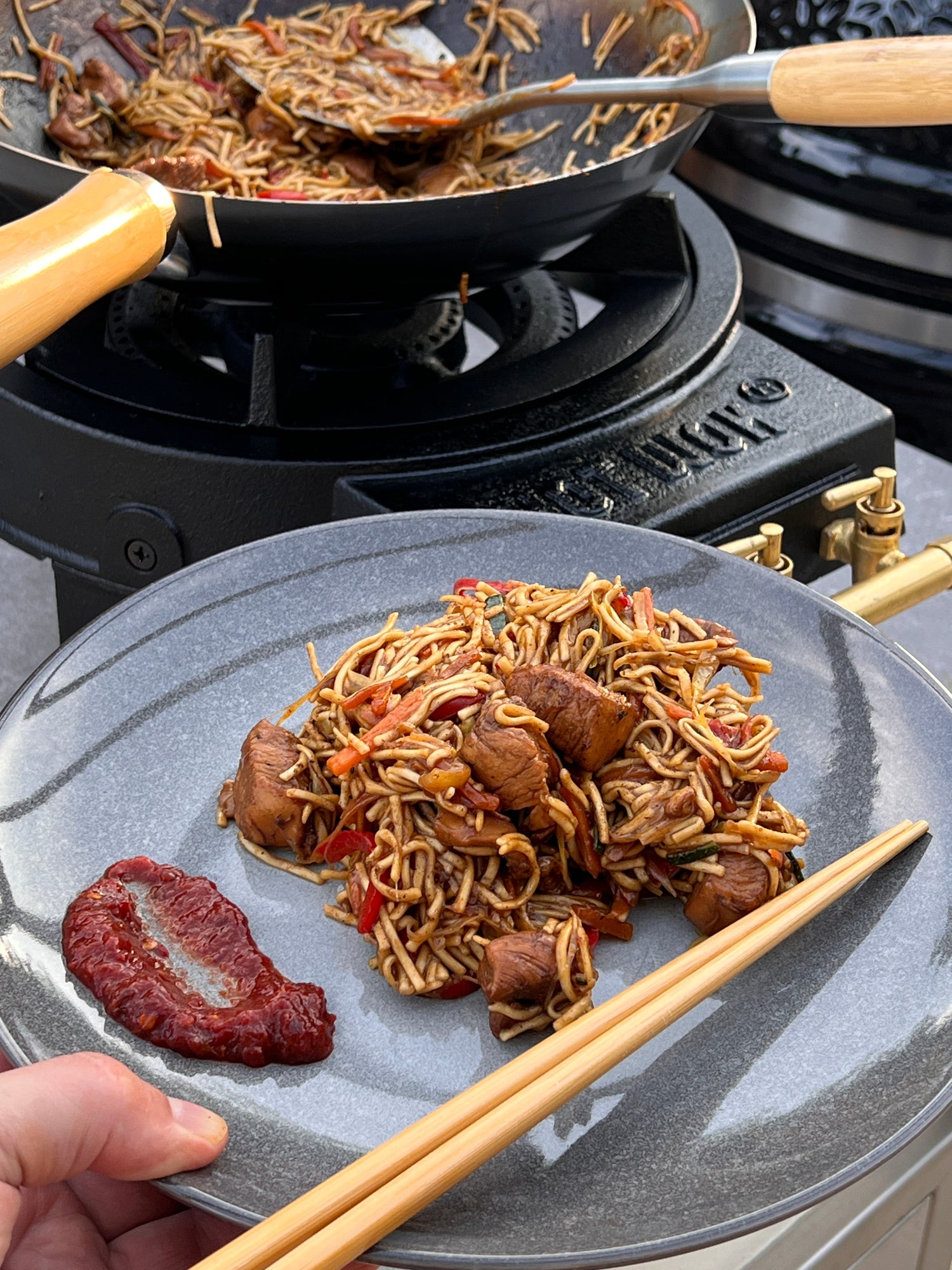 Asian stir-fry with chicken, fresh vegetables and noodles - HOT WOK
