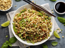 Fried noodles with beef and Pak Choi